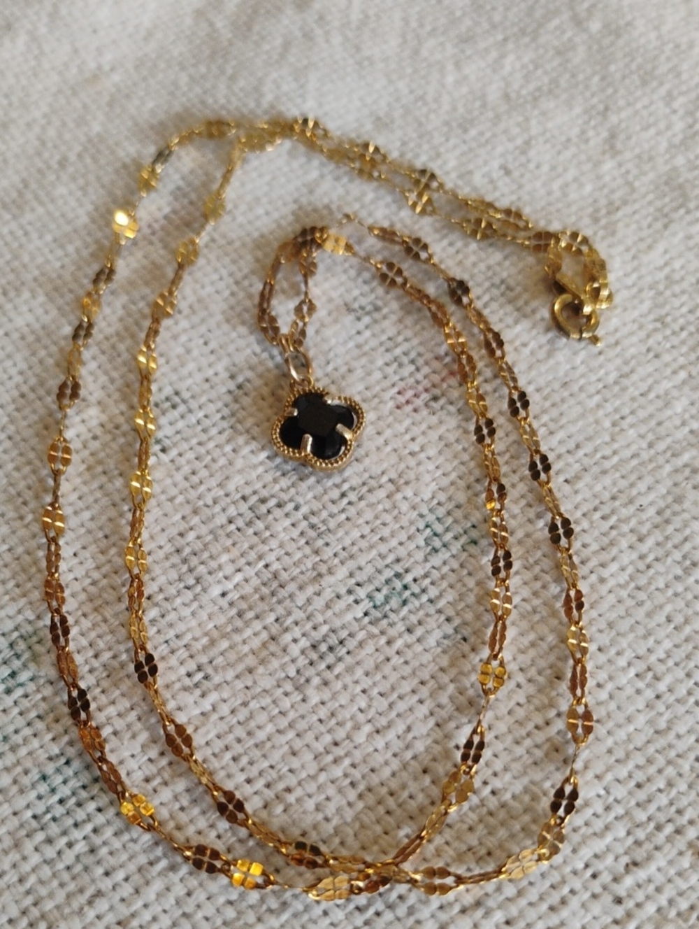 Gold Over Sterling Silver Black Stone Necklace - Picture 9 of 10